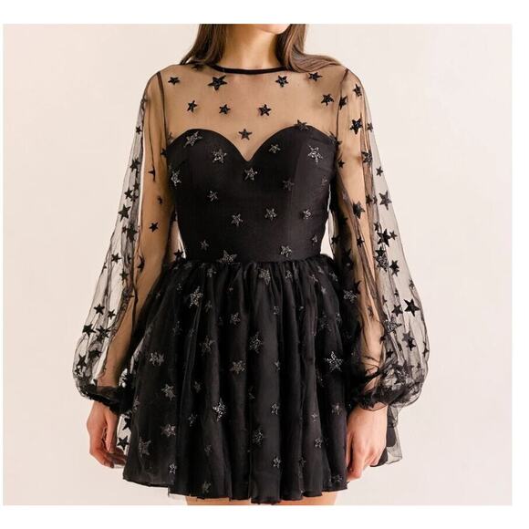 Lirika Matoshi Sz XL Teuta Tulle Dress Star Embellished in Black - Picture 16 of 16